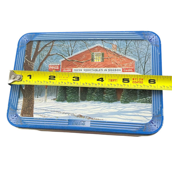 Vtg '03 Coca Cola Coke Christmas Tree Farm Barn Tin Box Jim Harrison Hinged Lid - Picture 6 of 8